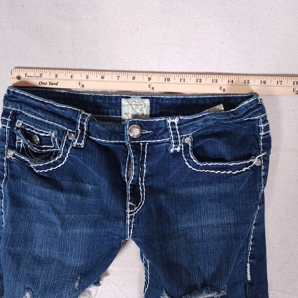 LA Idol USA Denim Shorts Juniors 13 Distressed Cutoff Raw Hem Thick Stitching - Picture 5 of 15